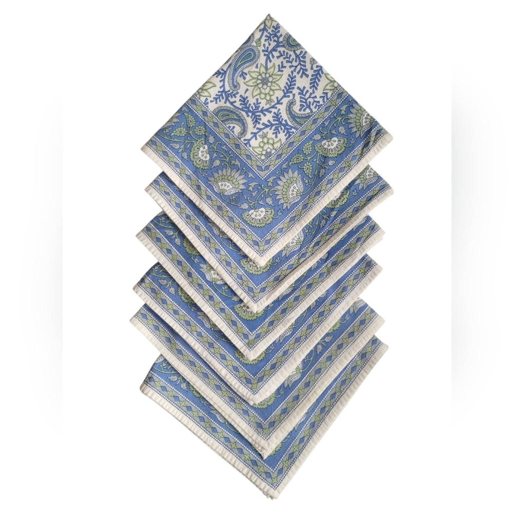 Williams Sonoma Boho Jaipur Paisley Floral Hand Block Print Napkins Set of 6